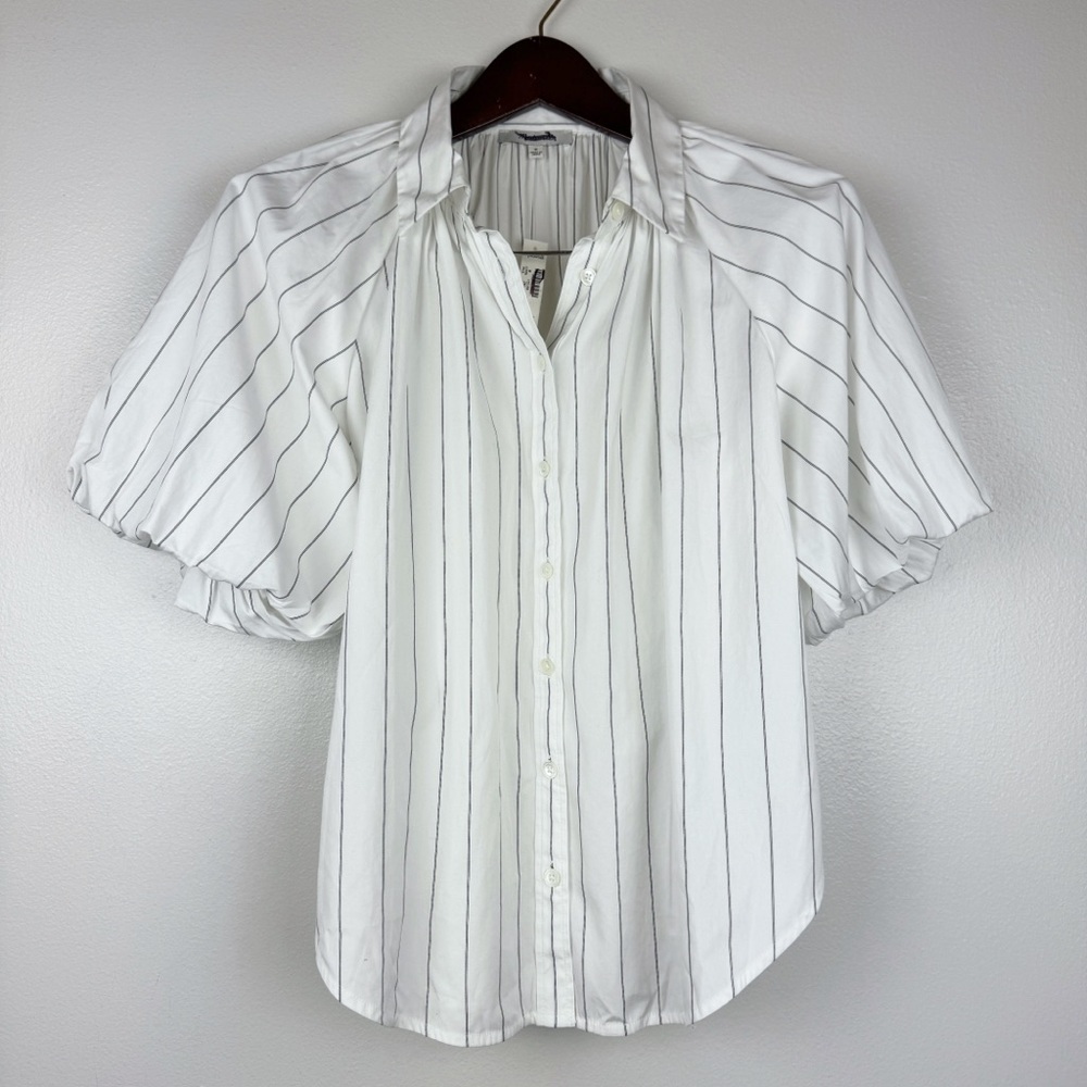 Madewell Shirred Bubble-Sleeve Button-Up Shirt Stripes White Size M NWT - Picture 4 of 8